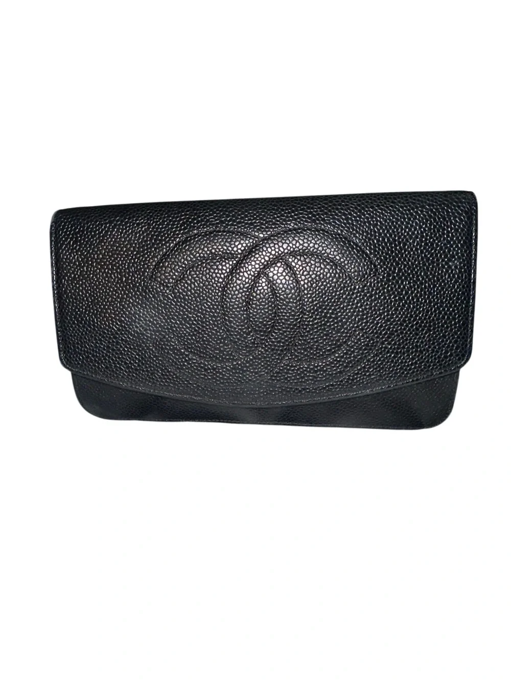 CHANEL Black Textured Caviar Leather Flap Clutch